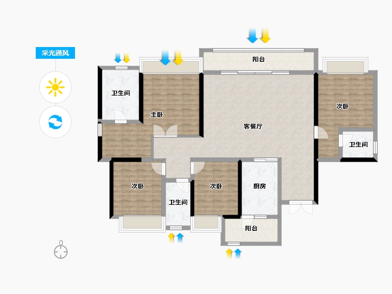 四川省-成都市-融创玖棠府住宅-141.33-户型库-采光通风