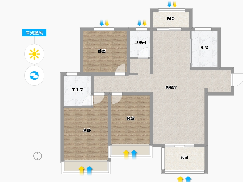 河南省-南阳市-邓州建业城-104.77-户型库-采光通风