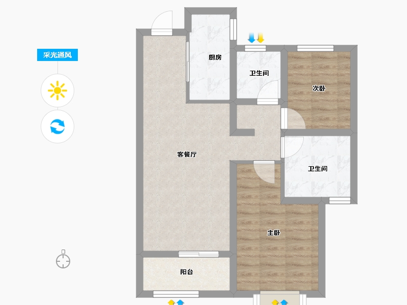 山西省-太原市-中国铁建·青秀嘉苑-63.88-户型库-采光通风