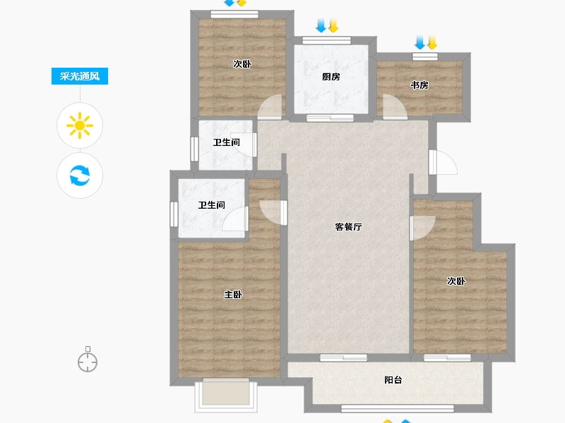 浙江省-嘉兴市-绿地绿禾名邸-95.94-户型库-采光通风