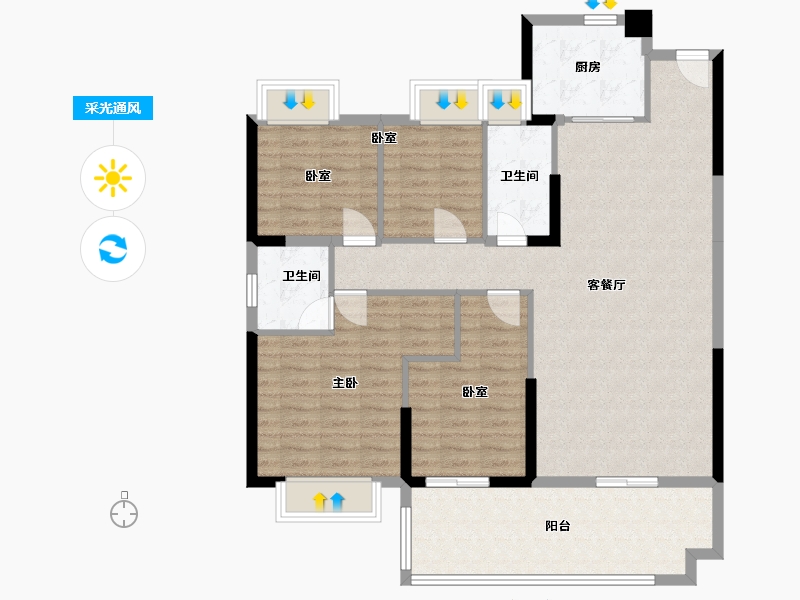 湖南省-岳阳市-碧桂园奥体华府-135.00-户型库-采光通风