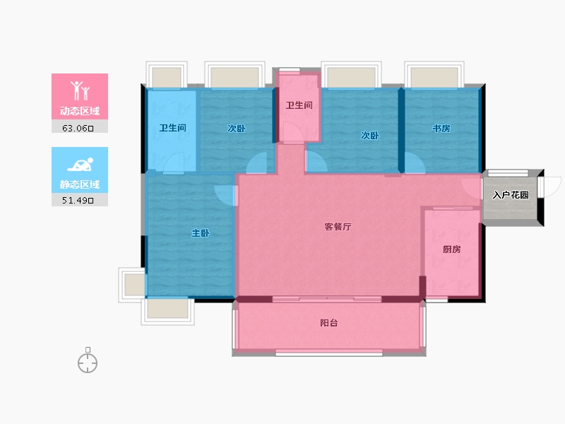 湖南省-衡阳市-银泰红城-107.44-户型库-动静分区