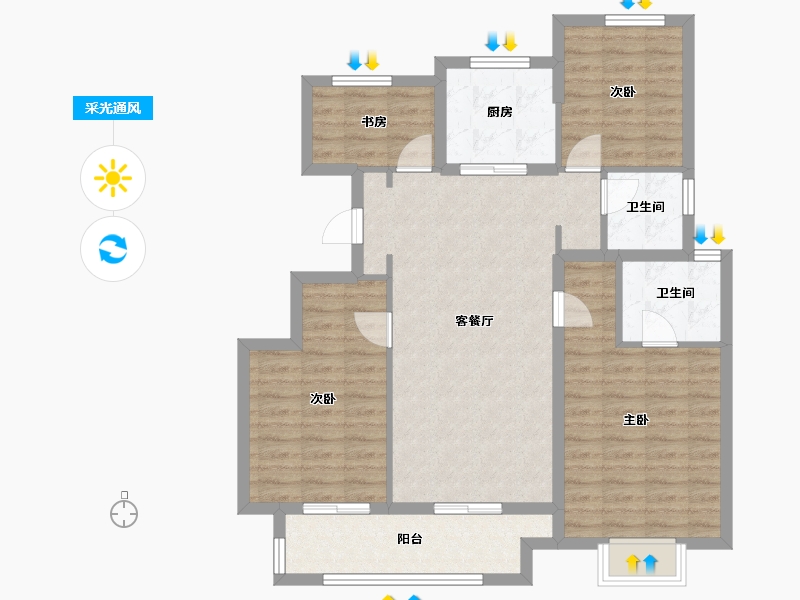 浙江省-嘉兴市-绿地绿禾名邸-96.35-户型库-采光通风