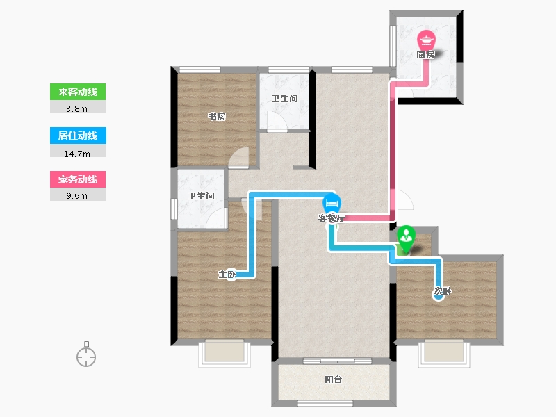 湖北省-十堰市-大美盛城3期丨美珑公园-108.60-户型库-动静线