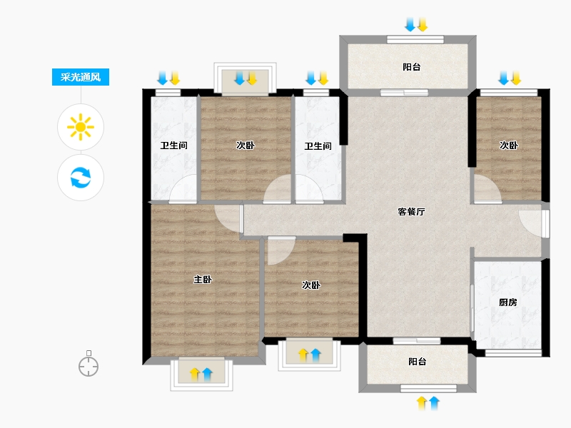 广东省-东莞市-时代香海彼岸住宅-104.04-户型库-采光通风