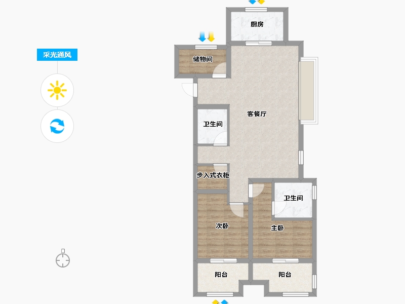 浙江省-嘉兴市-绿地绿禾名邸-85.04-户型库-采光通风