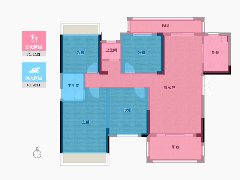 湖南省-益阳市-德大揽胜-98.95-户型库-动静分区