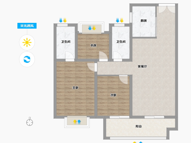 江苏省-扬州市-吾悦虎踞龙蟠-97.22-户型库-采光通风