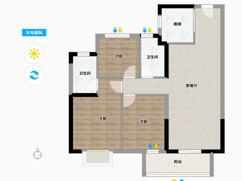 广西壮族自治区-南宁市-龙光玖珑郡-76.01-户型库-采光通风