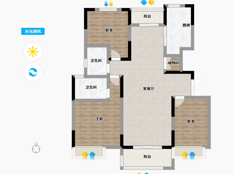 河南省-南阳市-邓州建业城-110.57-户型库-采光通风