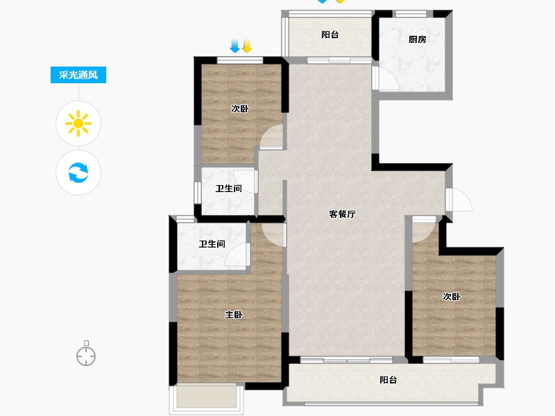 河南省-商丘市-中建观湖宸府-100.07-户型库-采光通风