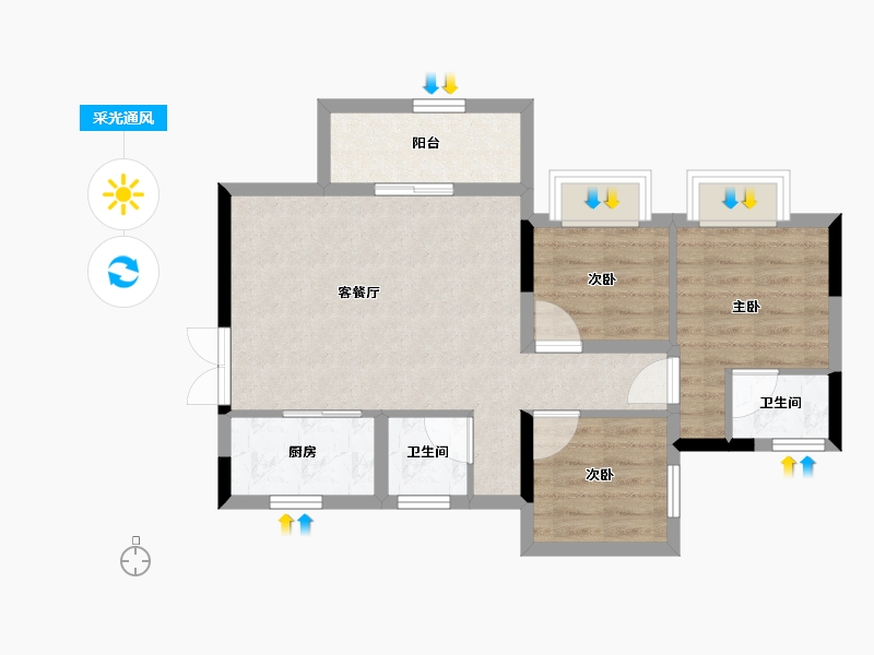 四川省-遂宁市-和喜·公园里-63.91-户型库-采光通风