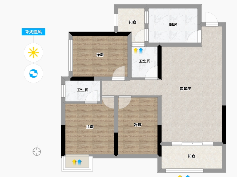 四川省-南充市-天合丽景君悦府-80.17-户型库-采光通风