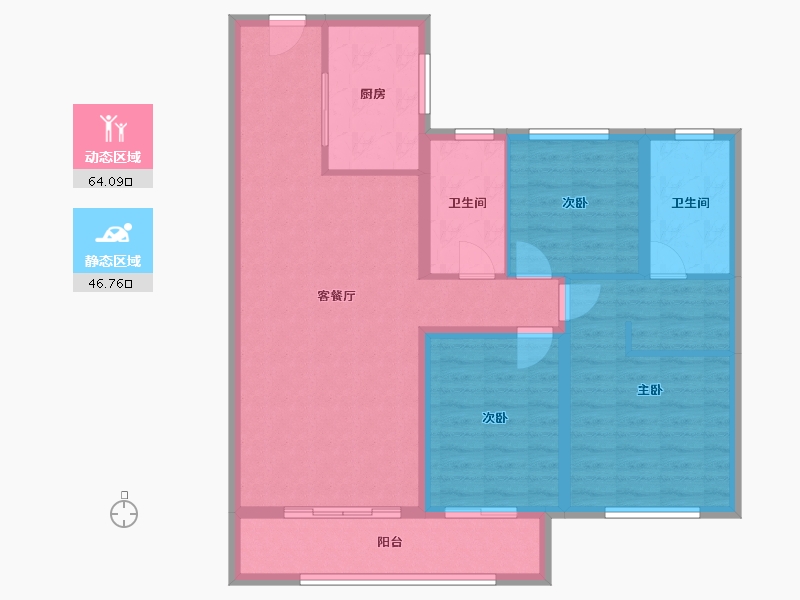 河北省-唐山市-熙湖九里-99.46-户型库-动静分区