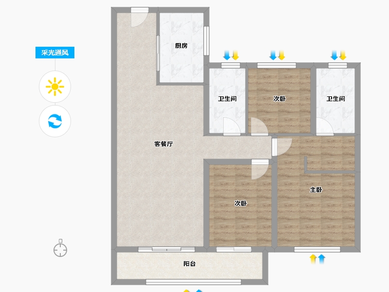 河北省-唐山市-熙湖九里-99.46-户型库-采光通风