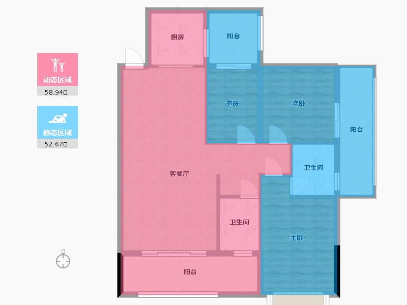 湖南省-郴州市-裕泰铭都-98.70-户型库-动静分区