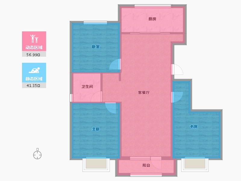 辽宁省-丹东市-恒景溪山上華居-88.32-户型库-动静分区