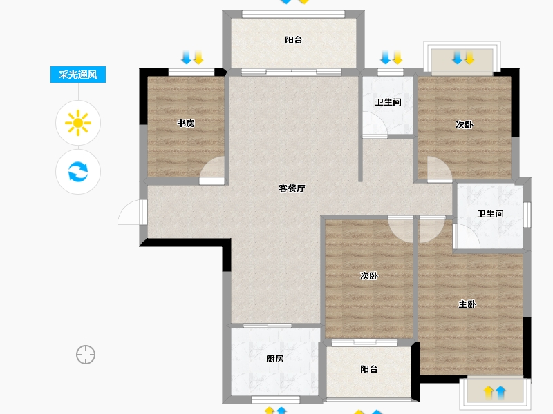 福建省-南平市-新城中心·澜庭-103.40-户型库-采光通风