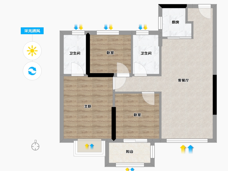 福建省-漳州市-中骏雍景府-70.00-户型库-采光通风