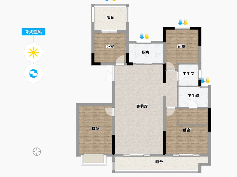 河南省-洛阳市-京熙帝景3期-123.43-户型库-采光通风