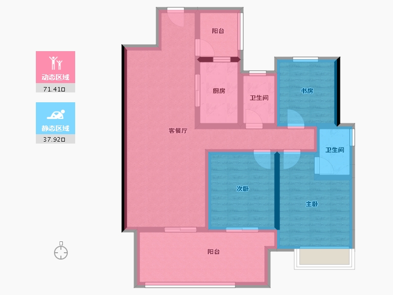 湖南省-娄底市-鑫湘悦璟台-96.32-户型库-动静分区