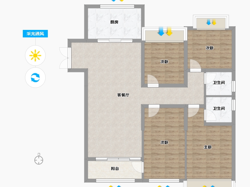 山东省-滨州市-融汇长江观邸-128.00-户型库-采光通风