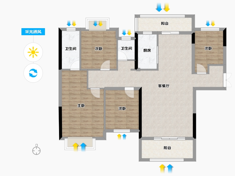 湖南省-衡阳市-金桂园小区-114.32-户型库-采光通风