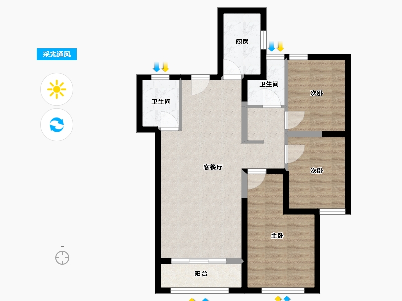 河北省-唐山市-六合骏府-74.61-户型库-采光通风