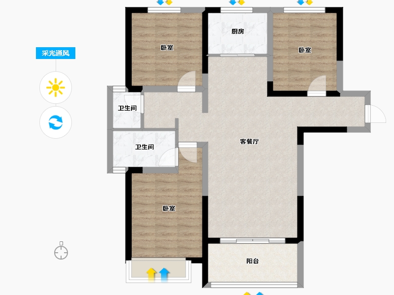 河南省-洛阳市-京熙帝景3期-86.78-户型库-采光通风