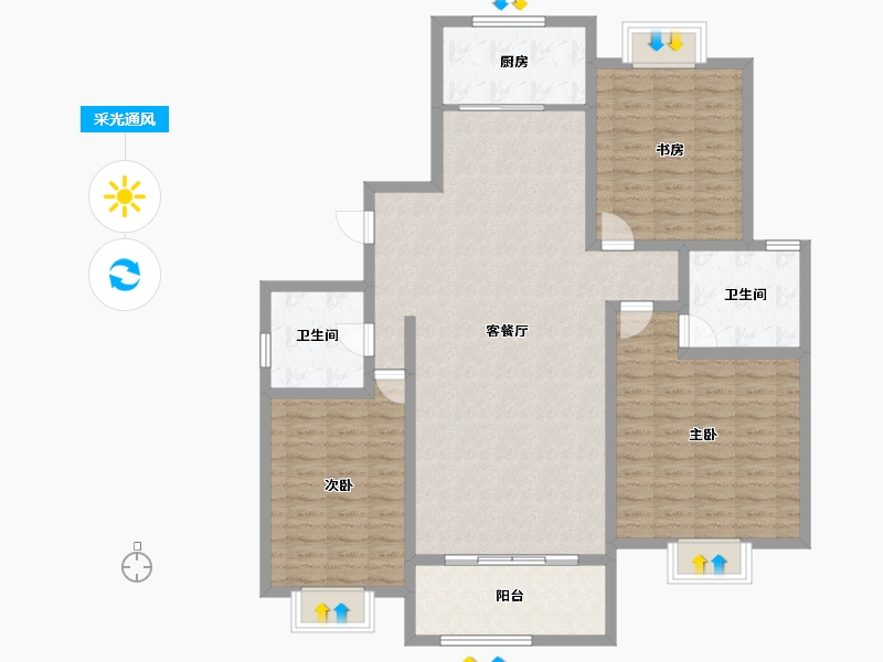 内蒙古自治区-乌兰察布市-兴泰·锦绣华城二期-125.13-户型库-采光通风