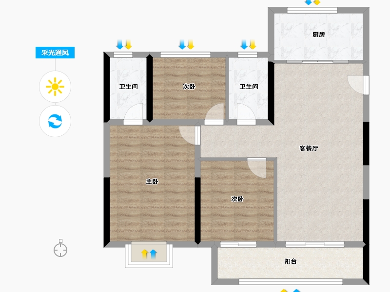 河南省-南阳市-蓝光芙蓉里-91.90-户型库-采光通风