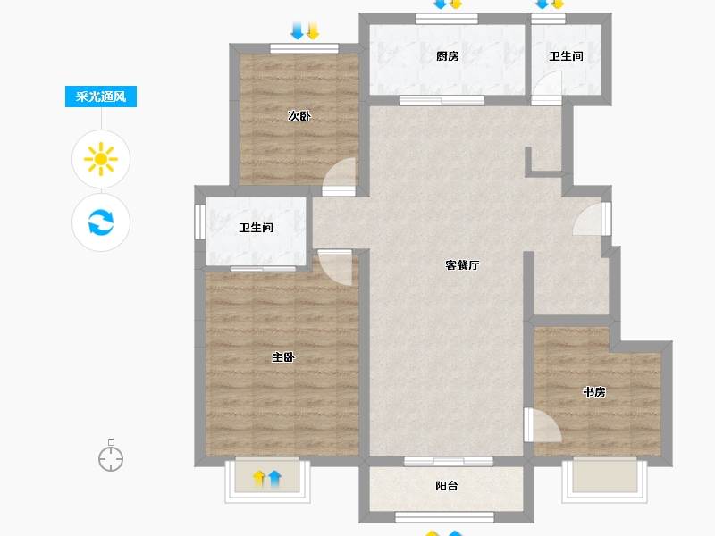 河北省-唐山市-铂海锦绣府-87.65-户型库-采光通风