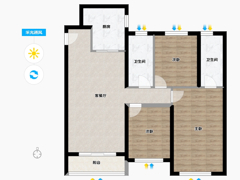 河北省-唐山市-六合骏府-90.12-户型库-采光通风