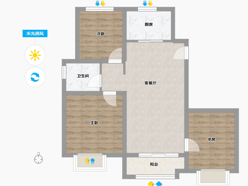 河北省-唐山市-铂海锦绣府-66.45-户型库-采光通风