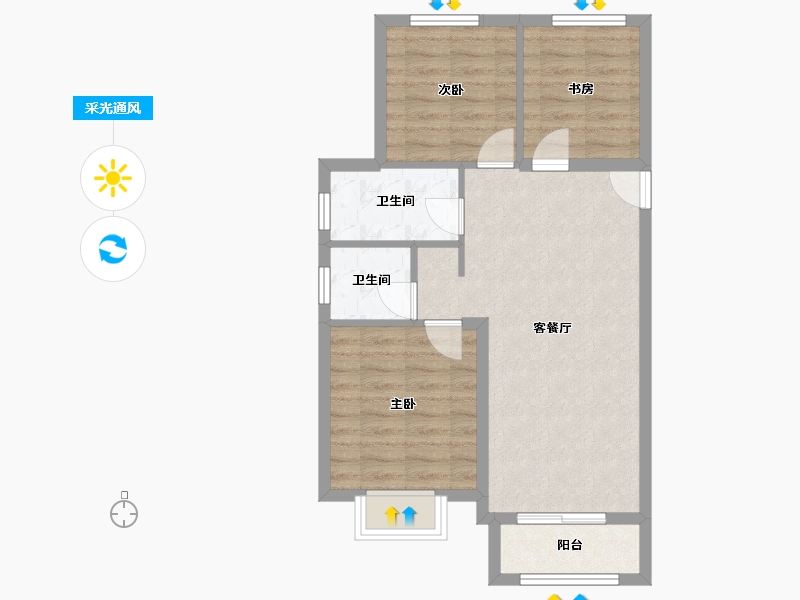 河北省-唐山市-铂海锦绣府-65.25-户型库-采光通风