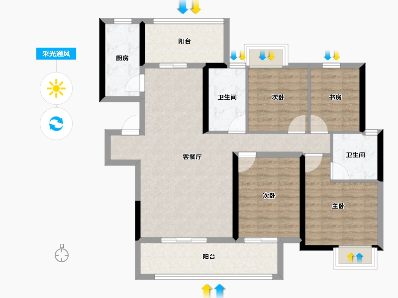 湖南省-娄底市-鑫湘悦璟台-97.77-户型库-采光通风