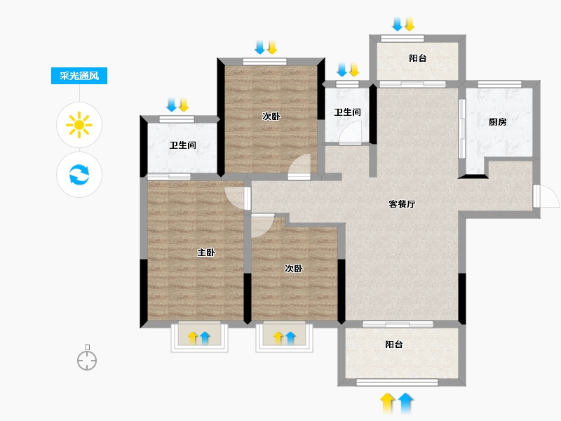 河南省-南阳市-盘联两相府-102.75-户型库-采光通风