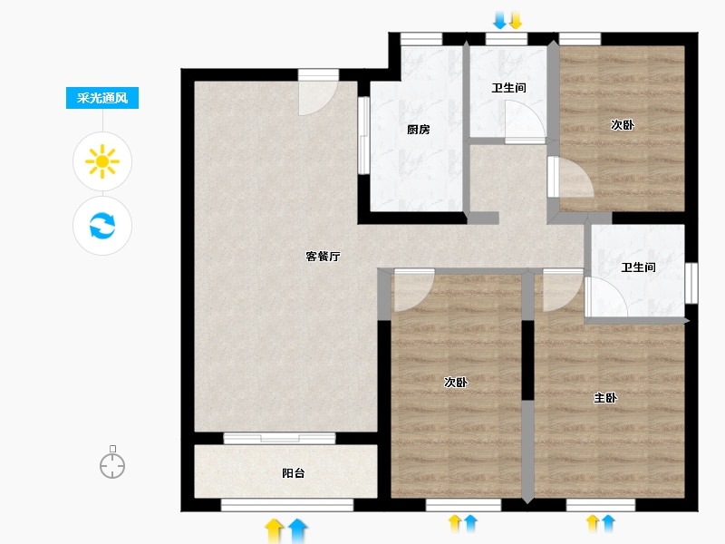 河北省-唐山市-六合骏府-76.77-户型库-采光通风