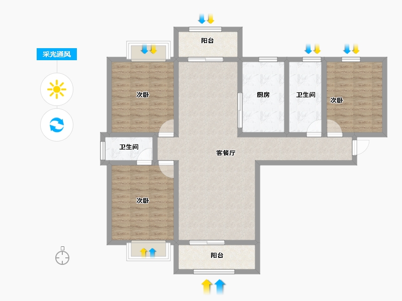 河南省-信阳市-华鼎蓝天家苑-105.15-户型库-采光通风