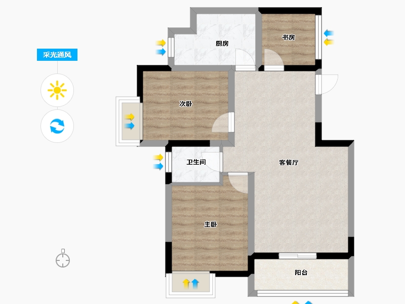 陕西省-宝鸡市-岐星花园新区-66.62-户型库-采光通风