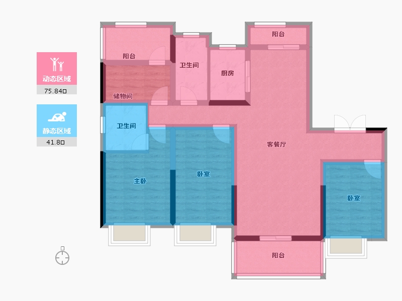 湖南省-衡阳市-恒生玫瑰庄园-103.43-户型库-动静分区