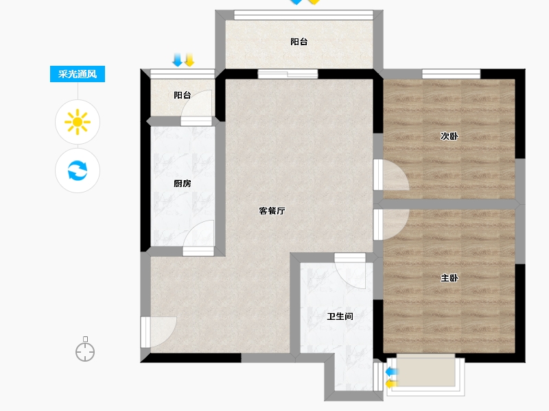 陕西省-宝鸡市-岐星花园新区-66.24-户型库-采光通风