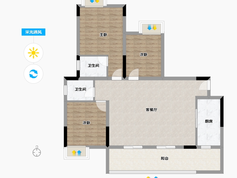 四川省-南充市-宏云·滨河湾-102.69-户型库-采光通风