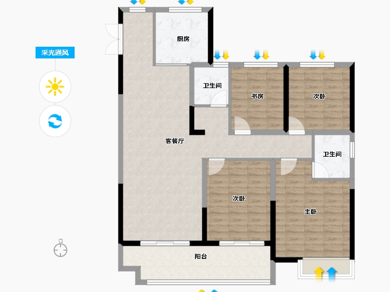 山东省-菏泽市-中丞玖璋台-121.60-户型库-采光通风