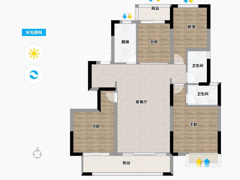 河南省-商丘市-中建观湖宸府-105.64-户型库-采光通风