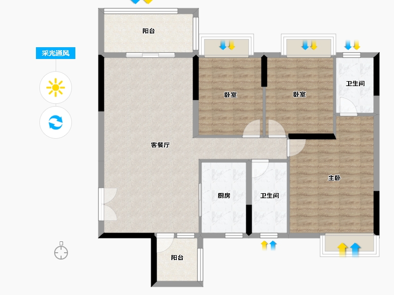 湖南省-衡阳市-珠江愉景雅苑-104.89-户型库-采光通风