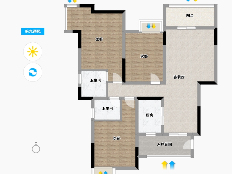 四川省-南充市-宏云·滨河湾-106.44-户型库-采光通风