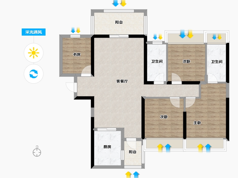 湖南省-衡阳市-利安雅颂居-99.18-户型库-采光通风