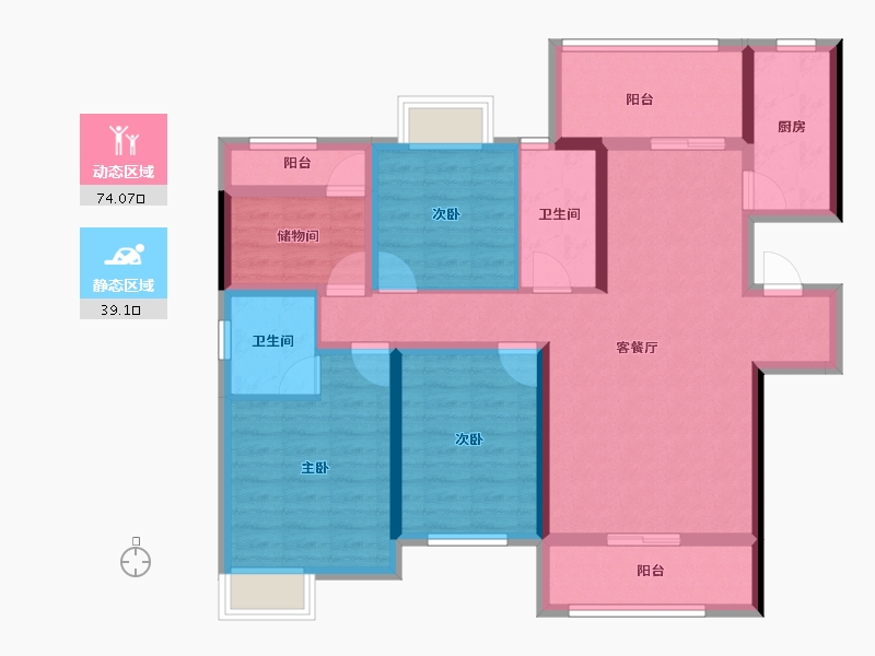 湖南省-娄底市-鑫湘悦璟台-99.40-户型库-动静分区