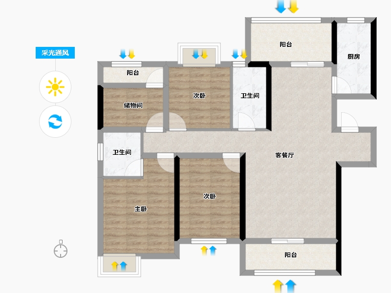 湖南省-娄底市-鑫湘悦璟台-99.40-户型库-采光通风